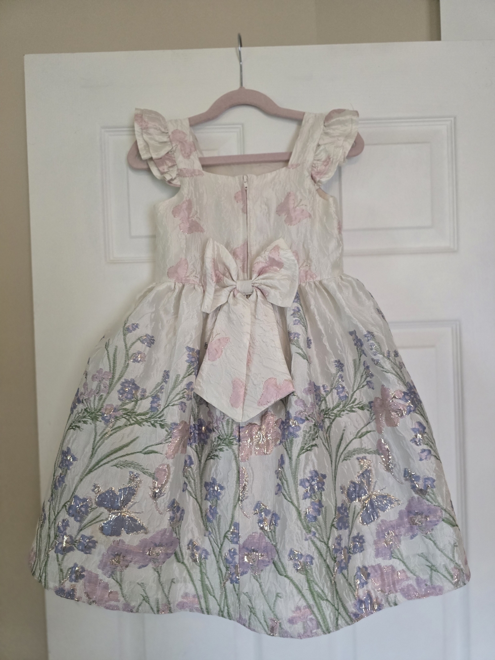 Rare Editions Cream Dress with Pink and Lavender Floral Embroidery - Picture 3 of 4